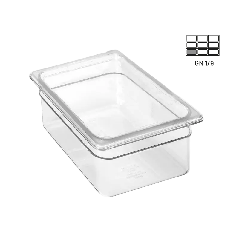 Azafate 1/9 6.5 cm policarbonato transparente para buffet y cocina