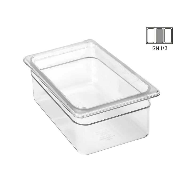 Azafate 1/3 6.5 cm policarbonato transparente para buffet y cocina