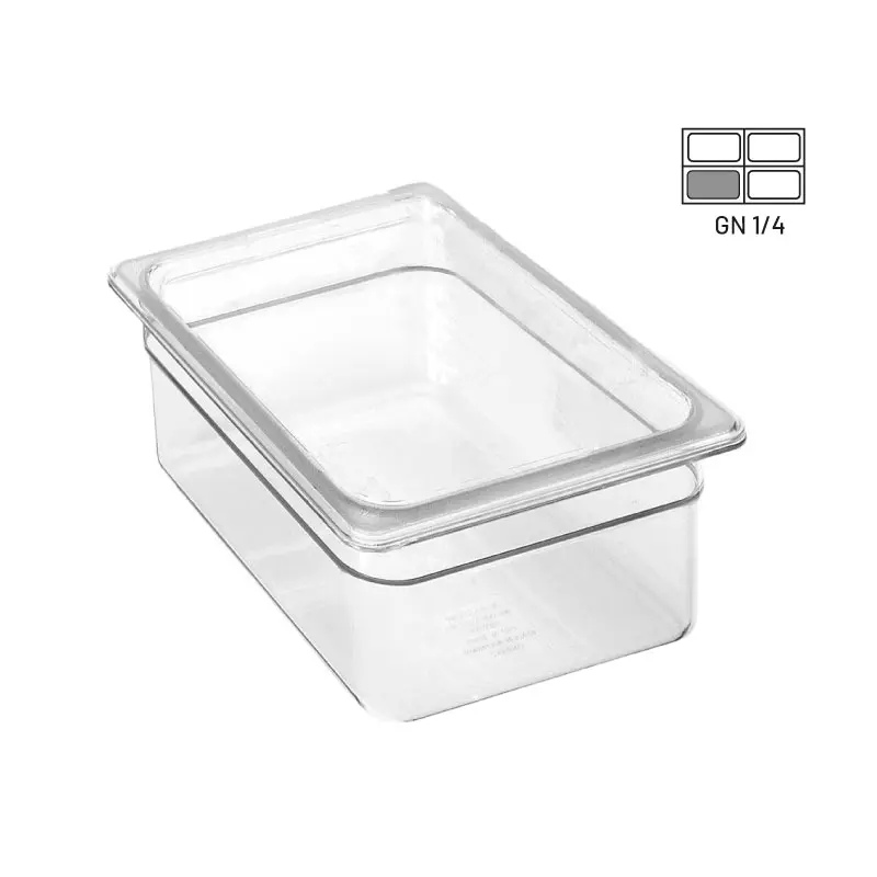 Azafate 1/4 6.5 cm policarbonato transparente para buffet y cocina