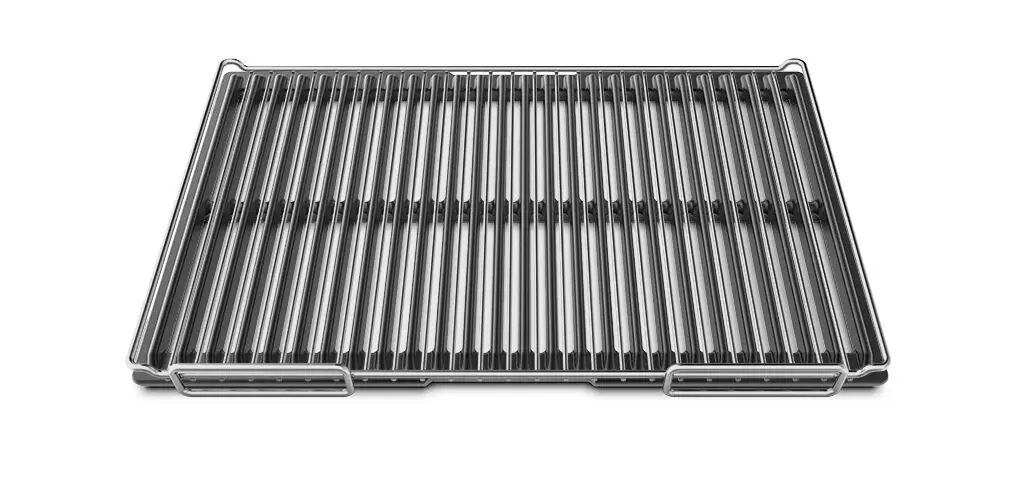 Bandeja super.grill, en aluminio antiadherente acanalado, utilizada sobre la rejilla grp970 (sistema quick.load), compatible con gn 1/1 o 2/1