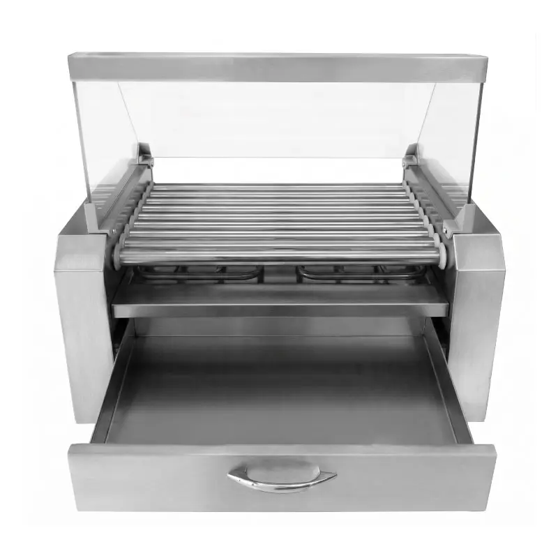 Asador eléctrico de salchichas 9 rodillos acero inoxidable para comidas rápidas y minimercado