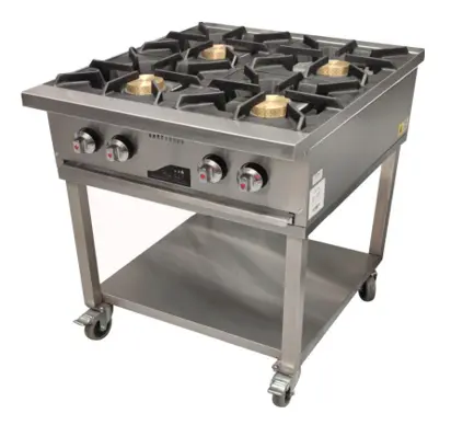 [CHEF4PQ303030] Estufa industrial a gas 4 puestos, con ruedas