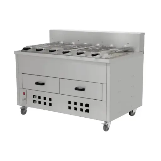 [EMP.6YI] Asador horizontal para pollo a carbón con pinchos y cajón de cenizas cocina industrial
