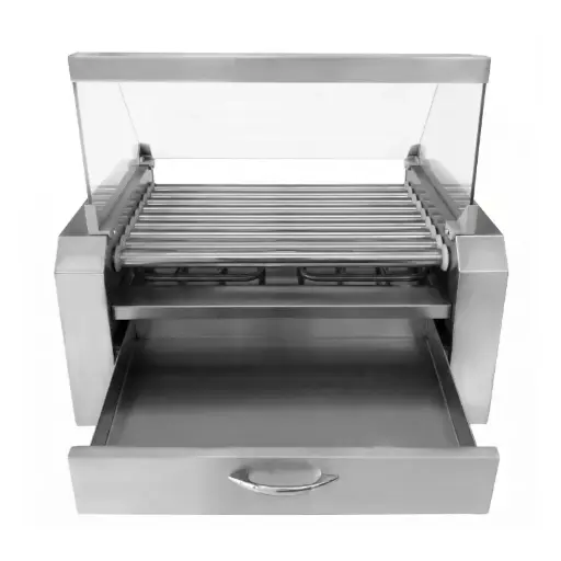 [HD-300-9] Asador eléctrico de salchichas 9 rodillos acero inoxidable para comidas rápidas y minimercado